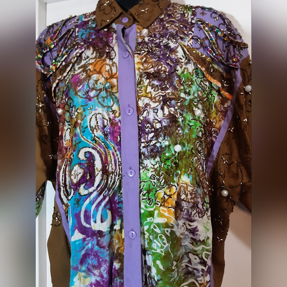 Colorful Abstract Button-Up Shirt and Shorts 2 Piece Set